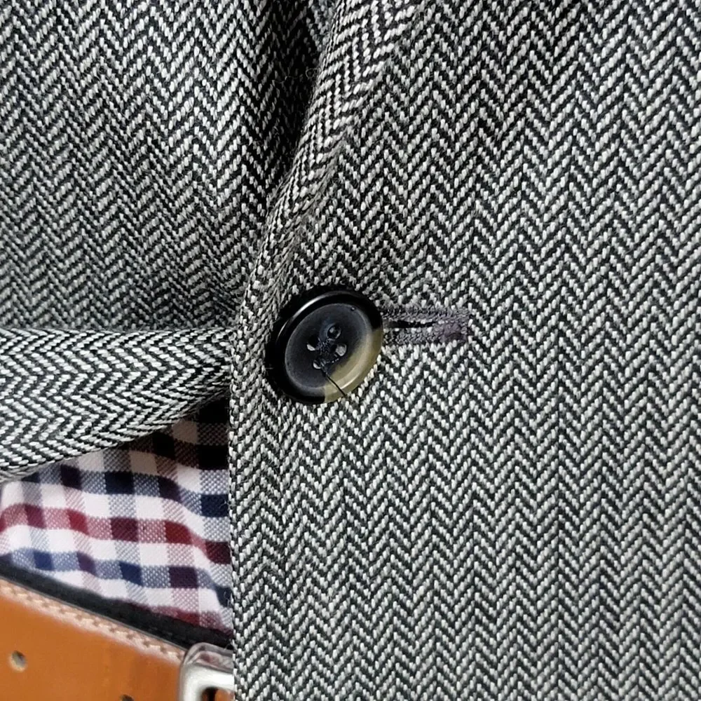 Nautica Men's Sport Coat Blazer Two Button Gray Herringbone Lambs Wool Blend 44L